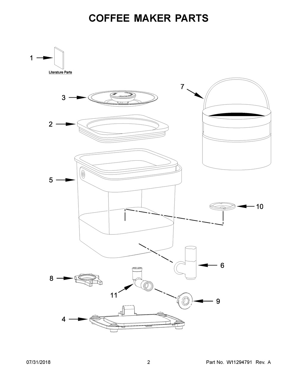 Coffee Maker Parts Diagram and Parts List for KCM5912SX0  Whirlpool Coffee Maker