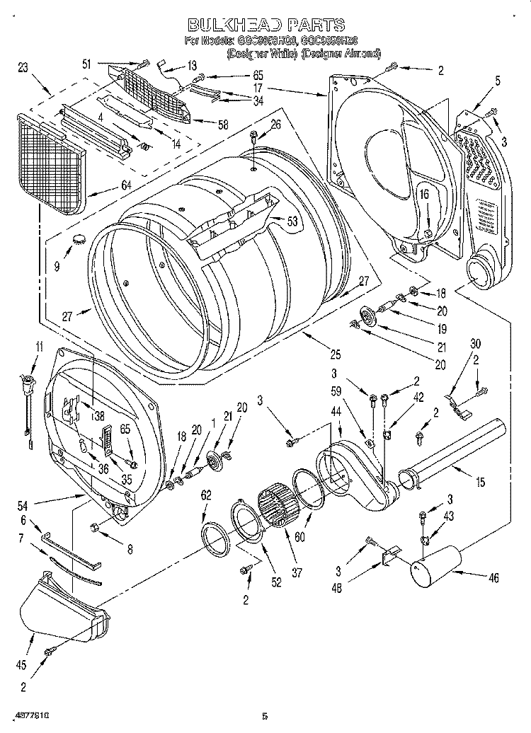 BULKHEAD Diagram and Parts List for GGC9858HQ0  Whirlpool Dryer