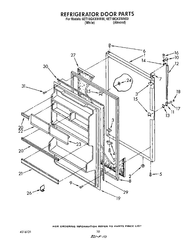 REFRIGERATOR DOOR, NOT ILLUSTRATED, Diagram and Parts List for 6ET18GKXWW00  Whirlpool Refrigerator