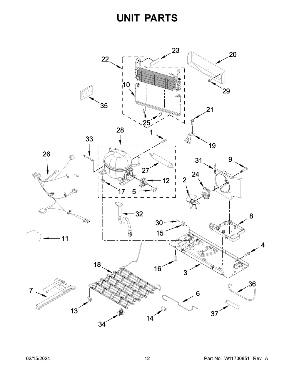 Unit Parts Diagram and Parts List for KRFF305EBS07  KitchenAid Refrigerator