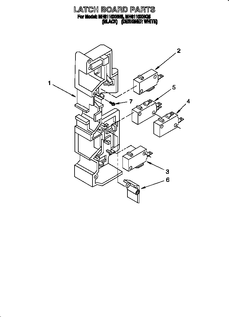 Latch Board Diagram and Parts List for 4361  Whirlpool Microwave