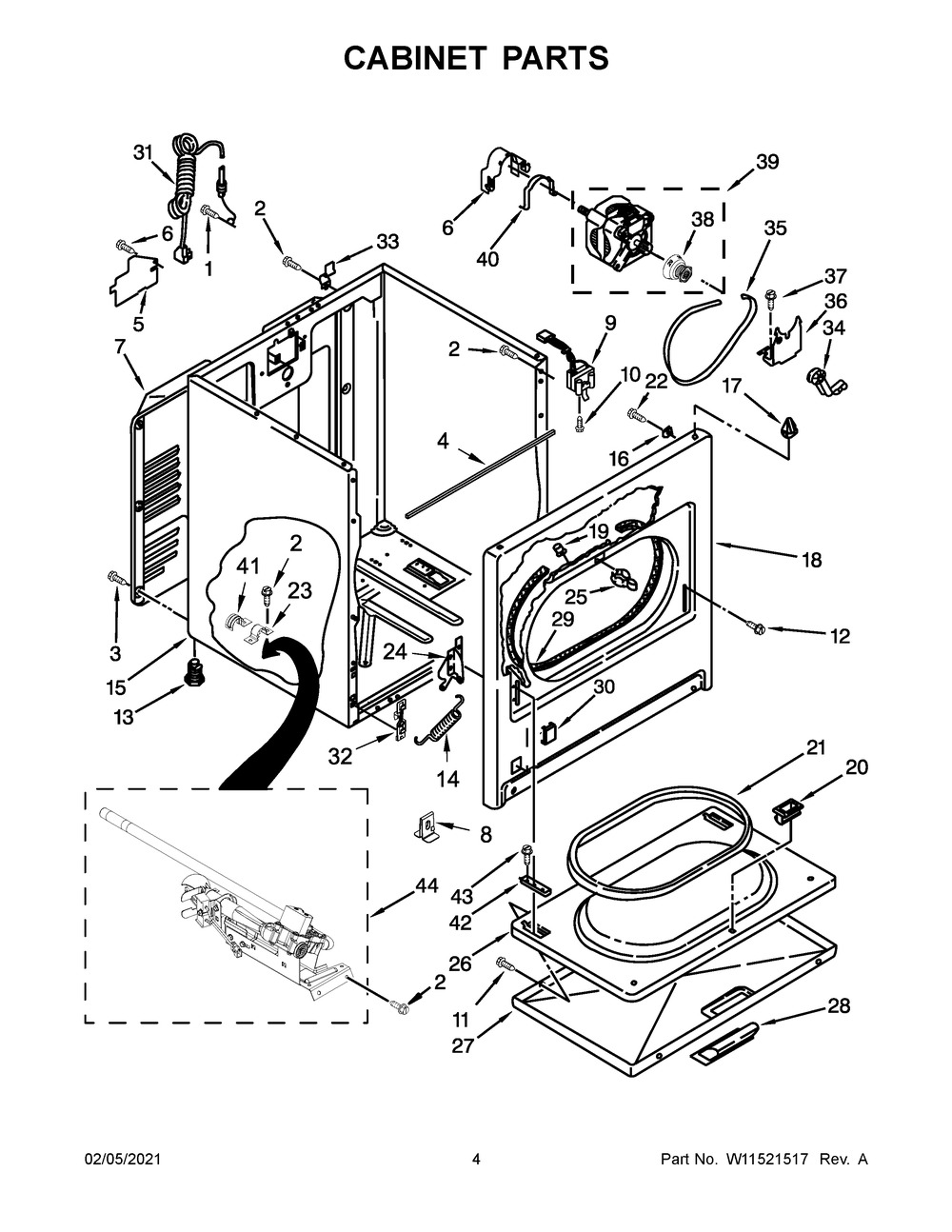 Cabinet Parts Diagram and Parts List for WGD5000DW4  Whirlpool Dryer