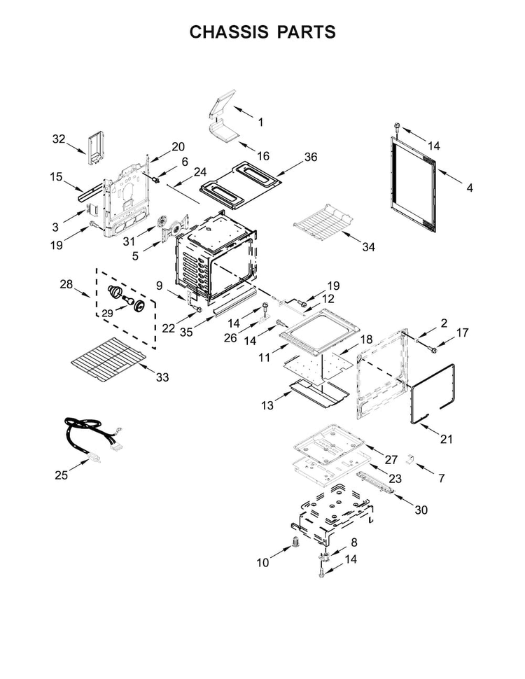 Chassis Parts Diagram and Parts List for KFGG500EBL1  KitchenAid Range