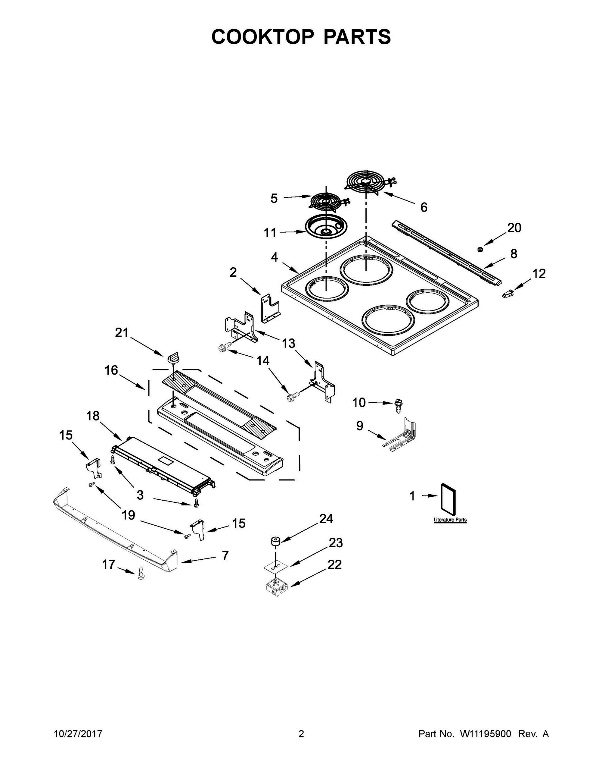02 - COOKTOP PARTS Diagram and Parts List for YACS4303MFS1  Whirlpool Range