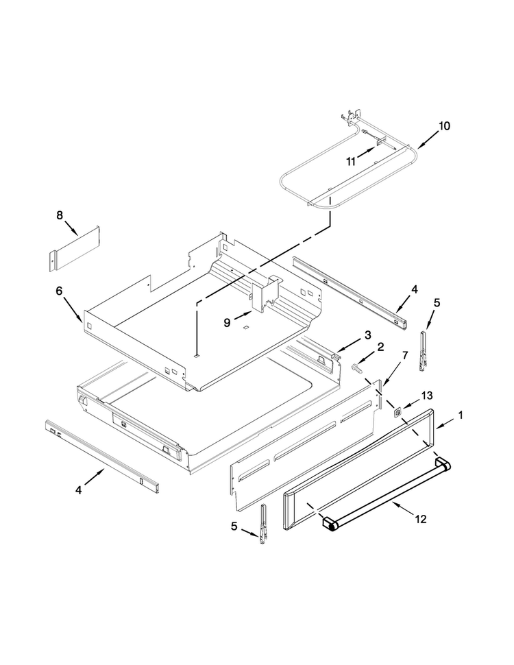 Drawer Parts Diagram and Parts List for KFES530ESS0  KitchenAid Range