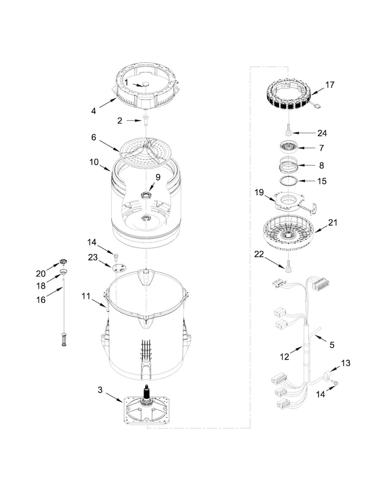 Motor, Basket And Tub Parts Diagram and Parts List for WTW8040DW0  Whirlpool Washer