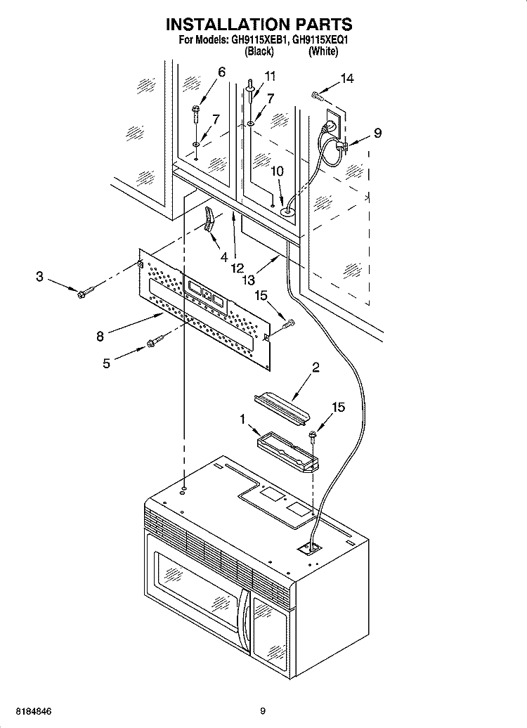 INSTALLATION PARTS Diagram and Parts List for GH9115XEQ1  Whirlpool Microwave