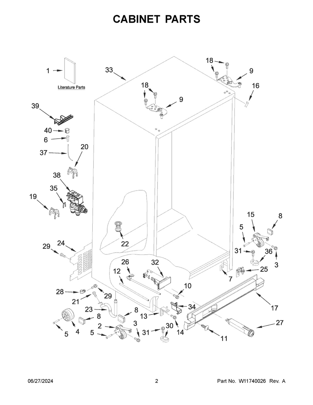 02 - Cabinet Parts Diagram and Parts List for WRS325SDHZ13  Whirlpool Refrigerator