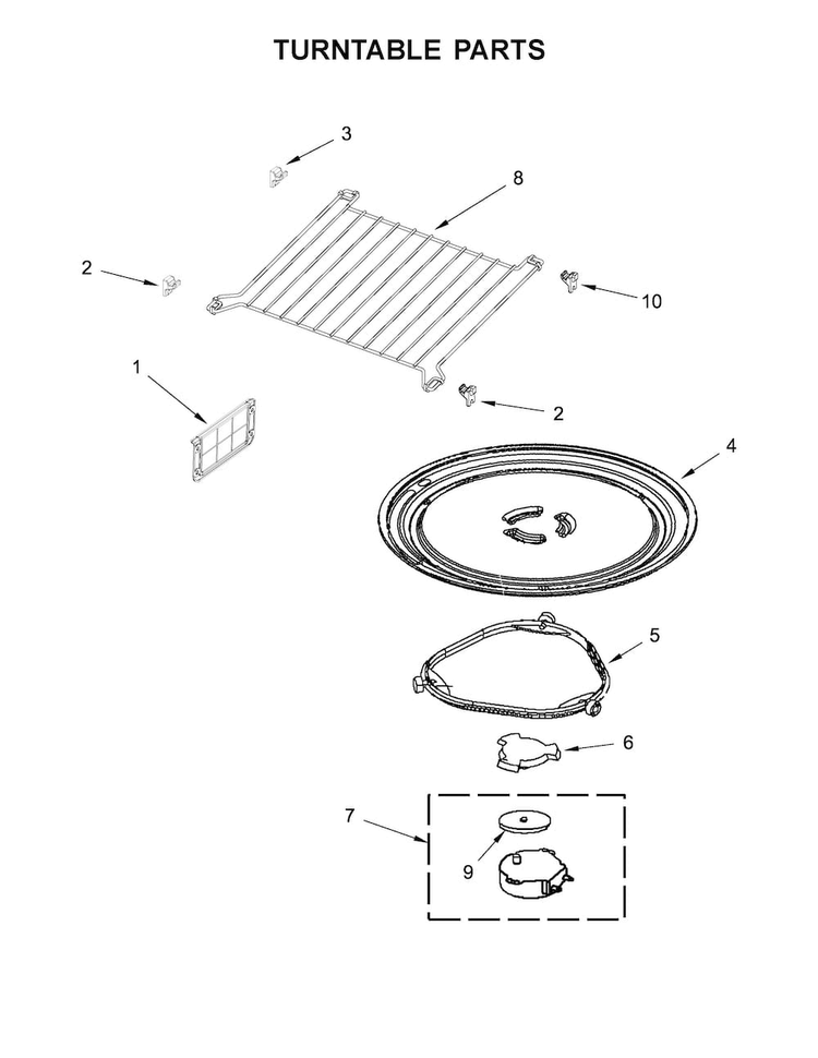 Turntable Parts Diagram and Parts List for WMH73521CE3  Whirlpool Microwave