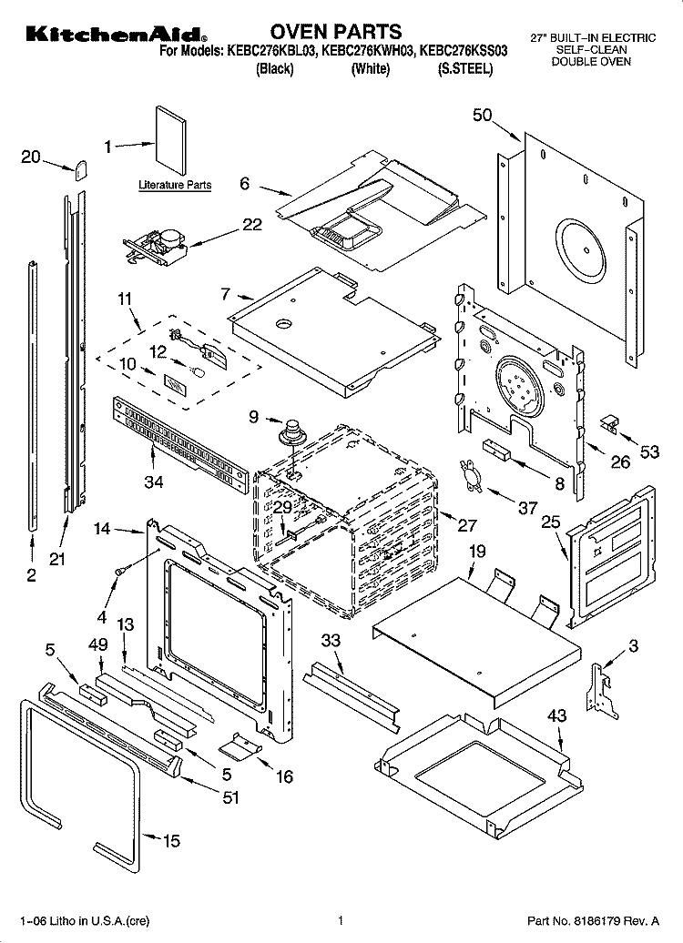 OVEN PARTS Diagram and Parts List for KEBC276KBL03  KitchenAid Wall Oven
