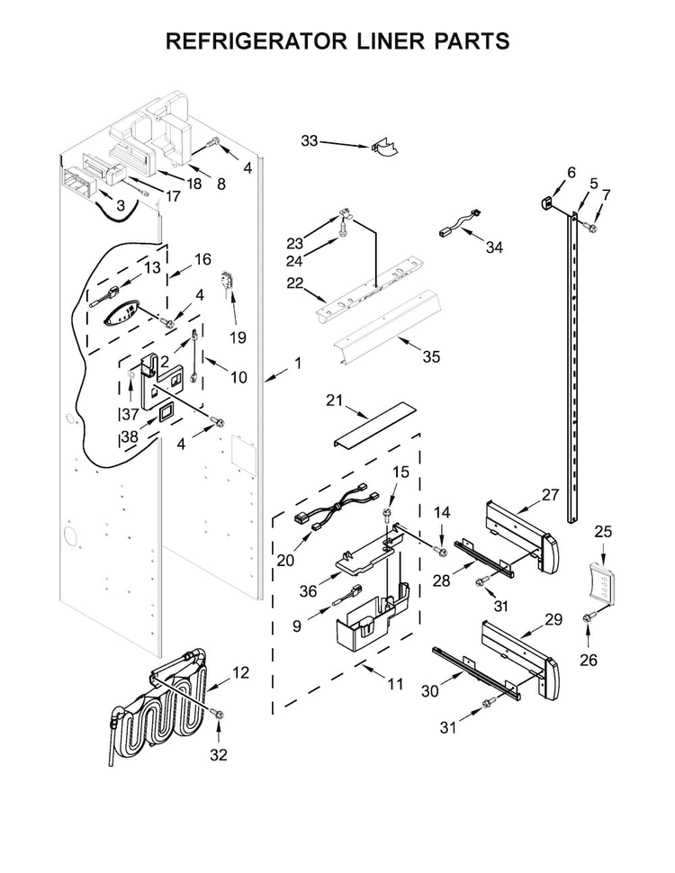 Refrigerator Liner Parts Diagram and Parts List for KBSD602ESS01  KitchenAid Refrigerator