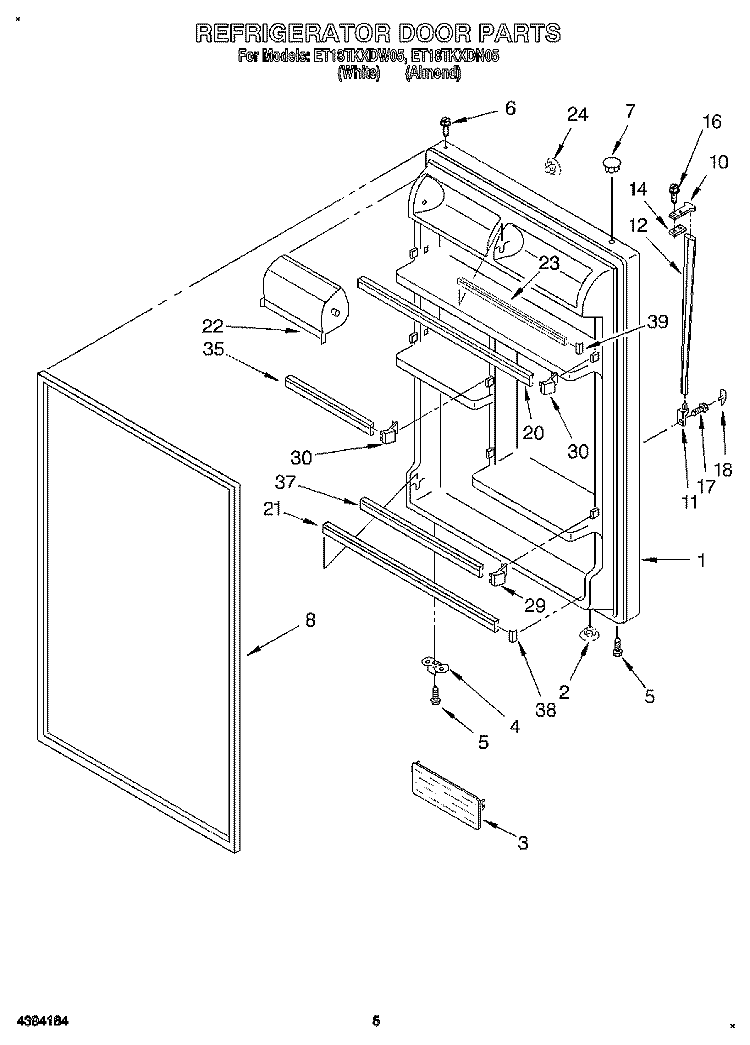 REFRIGERATOR DOOR Diagram and Parts List for ET18TKXDW05  Whirlpool Refrigerator