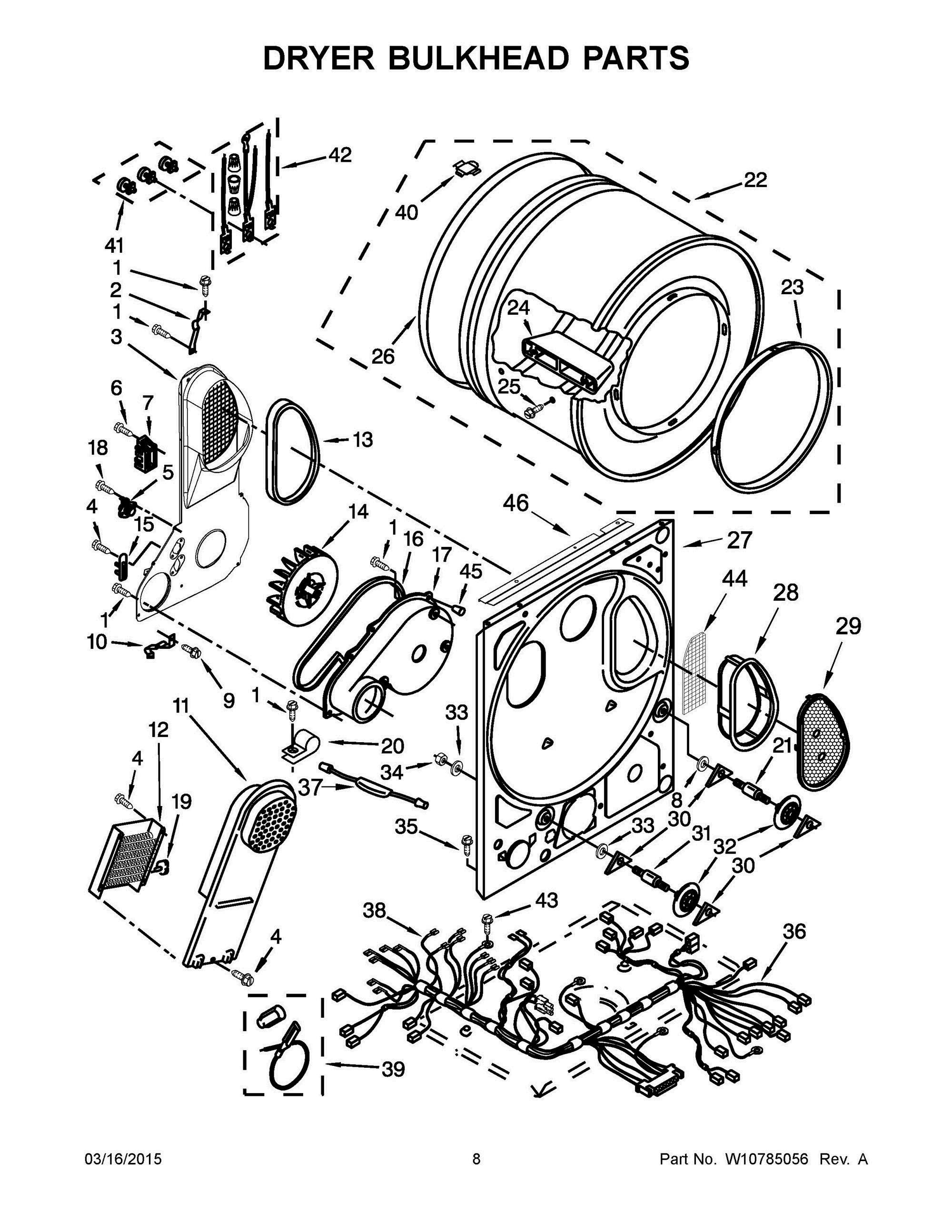 05 - DRYER BULKHEAD PARTS Diagram and Parts List for YWET4024EW0  Whirlpool Washer Dryer Combo