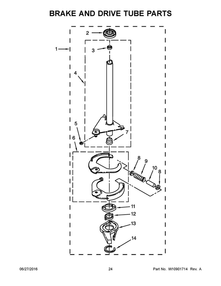 Brake And Drive Tube Parts Diagram and Parts List for 7MWET3300EQ1  Whirlpool Washer Dryer Combo