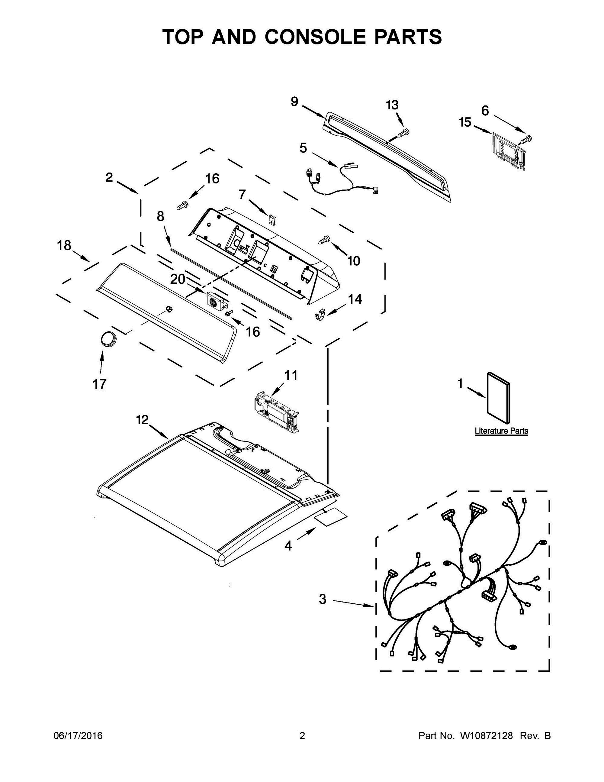02 - TOP AND CONSOLE PARTS Diagram and Parts List for YMEDB835DW3  Whirlpool Dryer