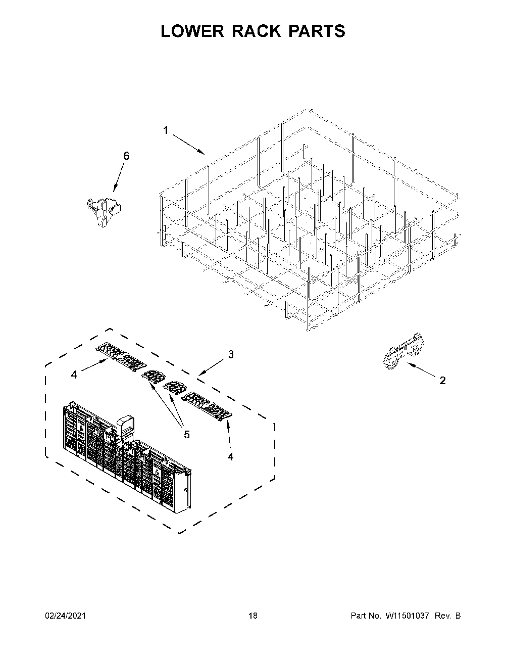 Lower rack parts Diagram and Parts List for WDF520PADM8  Whirlpool Dishwasher