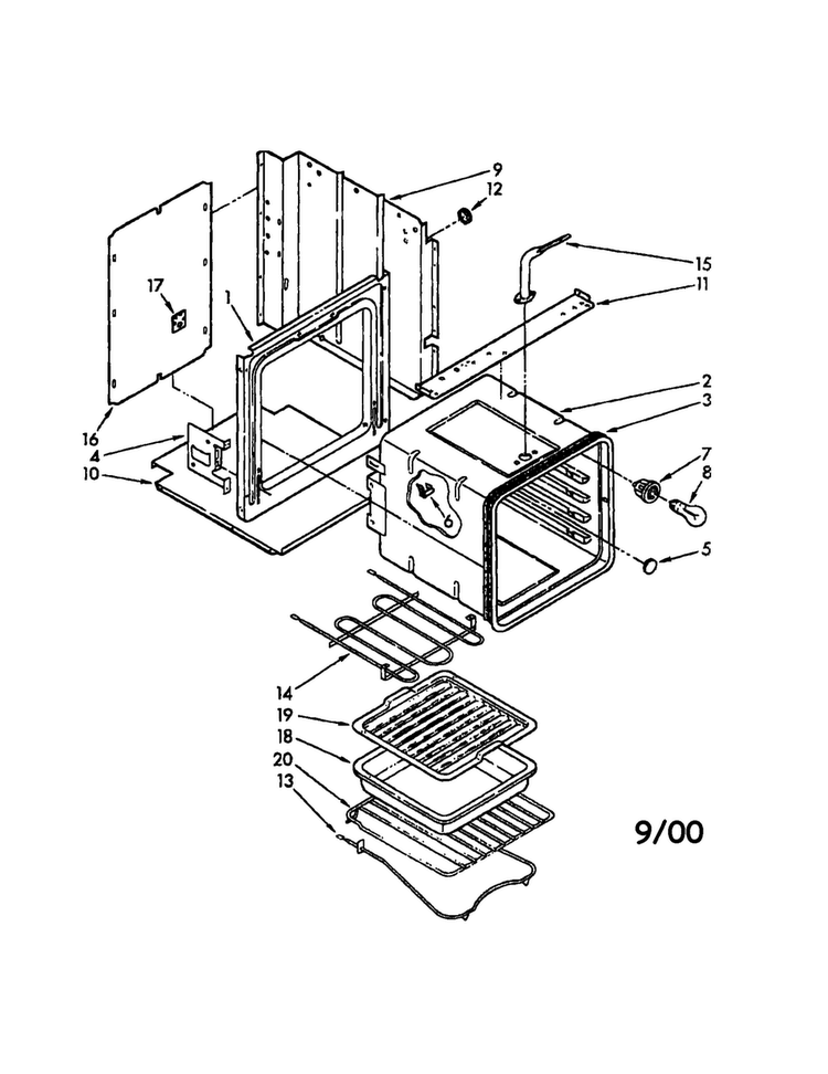 Oven Diagram and Parts List for RB100PXK-0  Whirlpool Wall Oven
