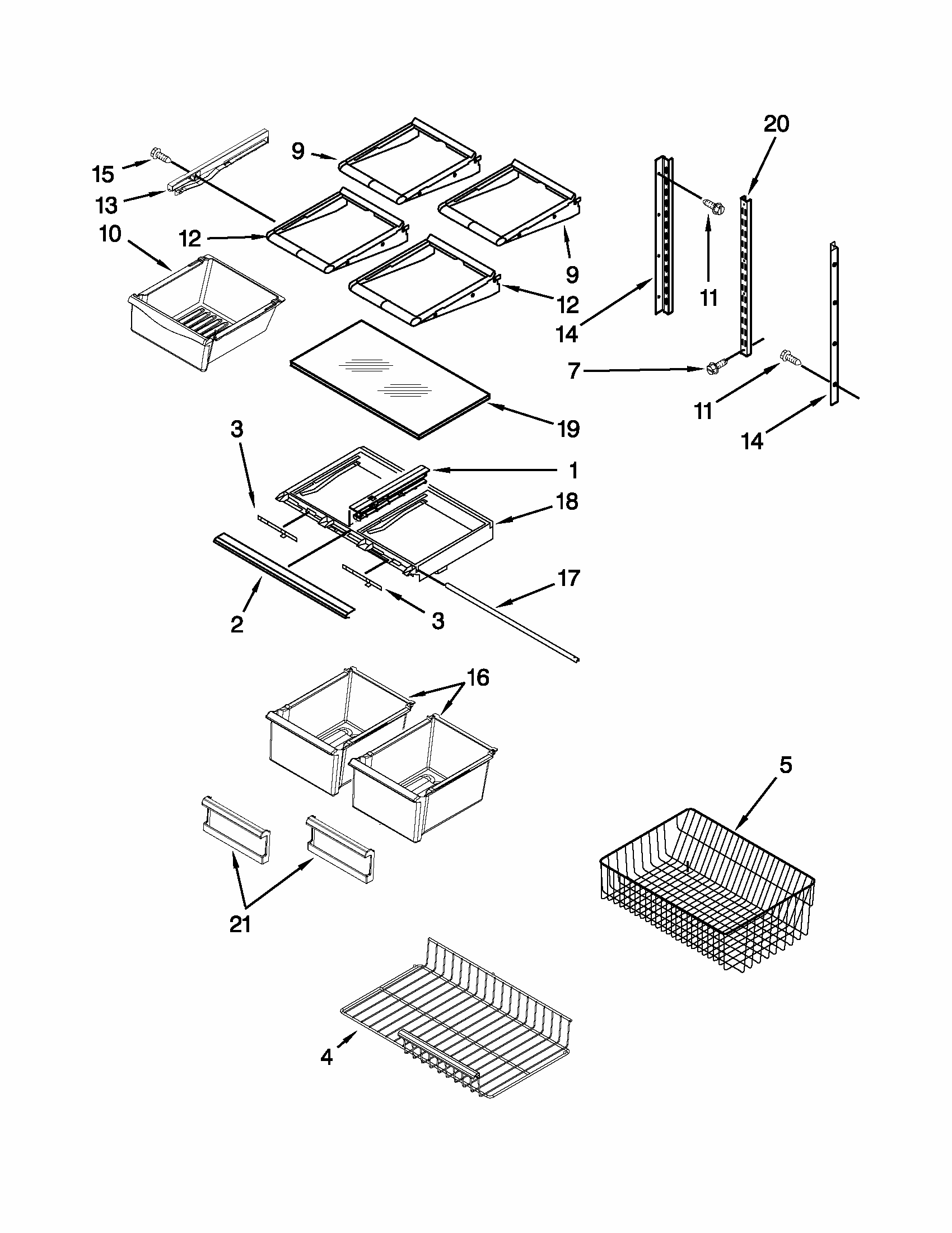 Shelf Parts Diagram and Parts List for 59669933013  Kenmore Refrigerator