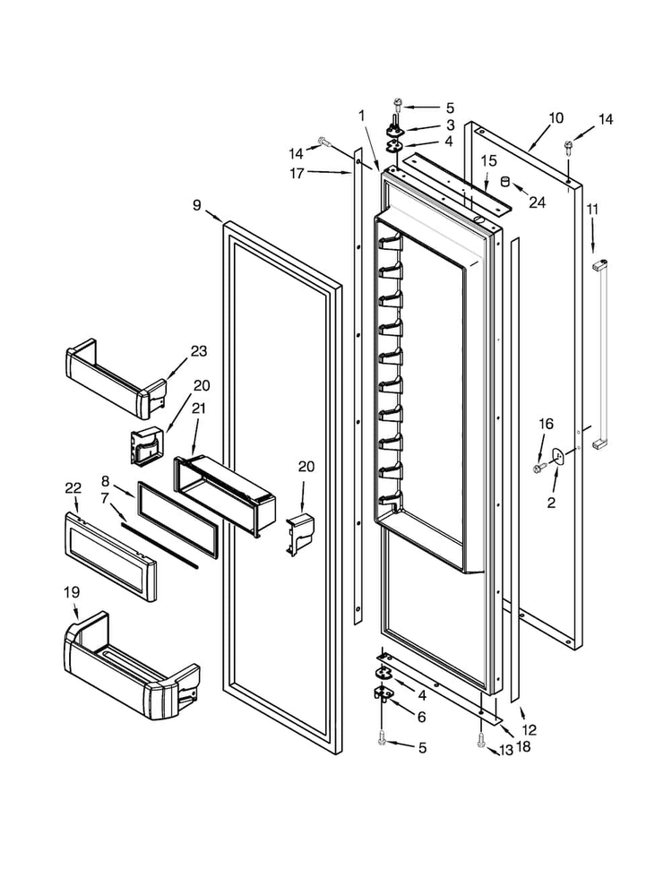 Refrigerator Door Parts Diagram and Parts List for KBSD618ESS00  KitchenAid Refrigerator