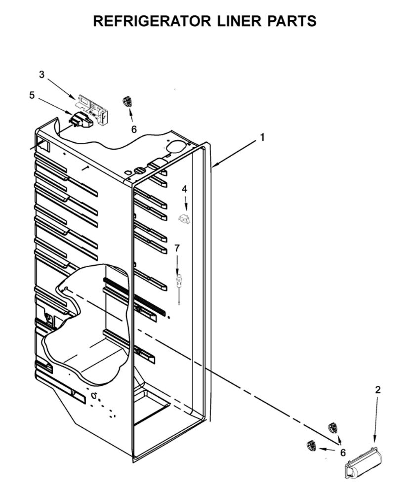 Refrigerator Liner Parts Diagram and Parts List for 8WRS21SNHW00  Whirlpool Refrigerator