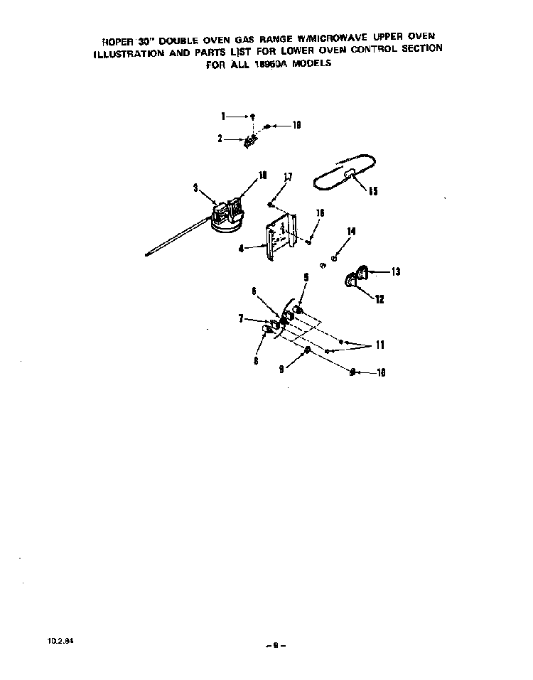 Lower Oven Control Diagram and Parts List for 1895*0A  Roper Range