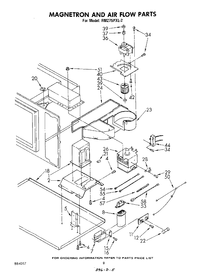 MAGNETRON AND AIR FLOW Diagram and Parts List for RM275PXL2  Whirlpool Microwave Oven Combo
