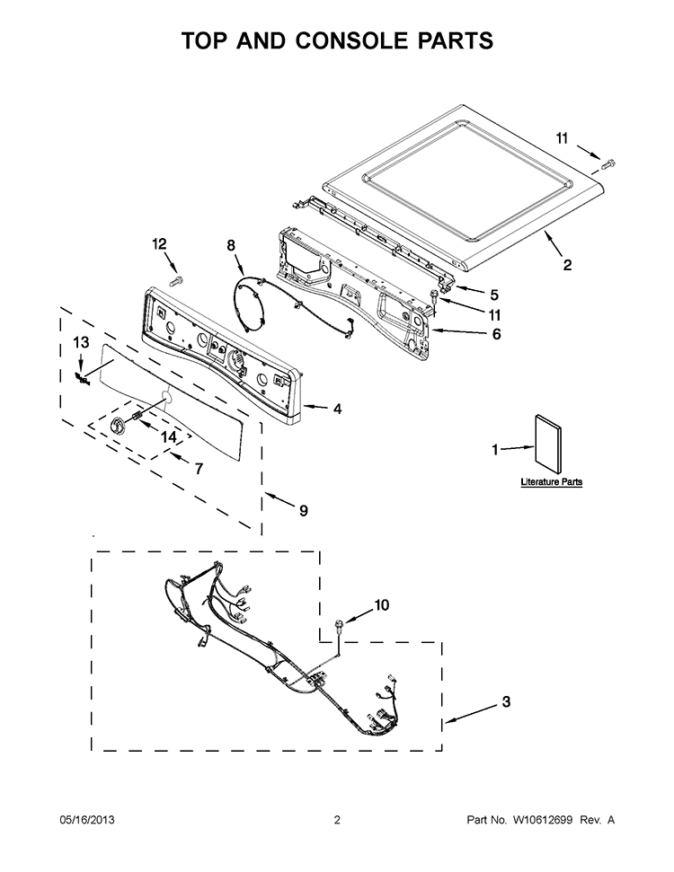 TOP AND CONSOLE PARTS Diagram and Parts List for WED94HEAC1  Whirlpool Dryer