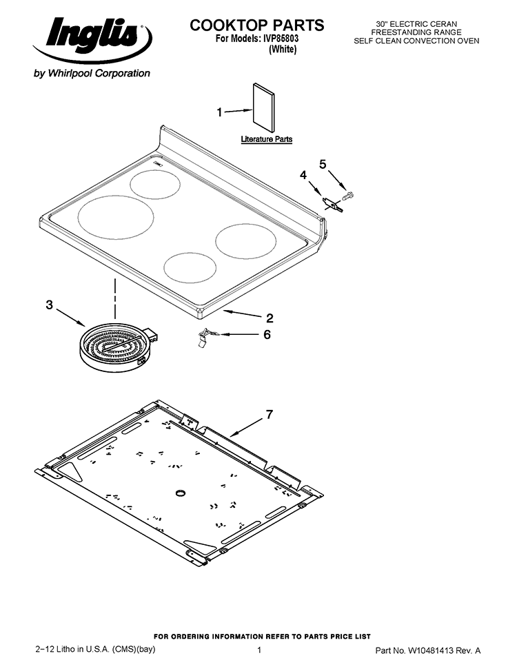COOKTOP PARTS Diagram and Parts List for IVP85803  Inglis Range