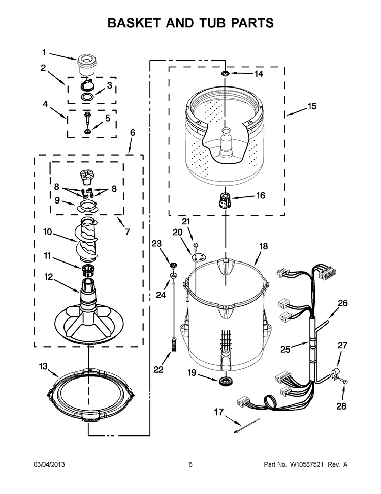 BASKET AND TUB PARTS Diagram and Parts List for 7MWTW1502BM0  Whirlpool Washer