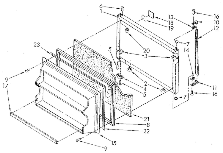 Freezer Door Diagram and Parts List for ET16JKXSN02  Whirlpool Refrigerator