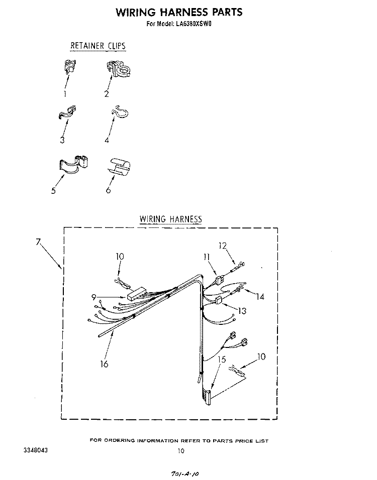 WIRING HARNESS Diagram and Parts List for LA6380XSW0  Whirlpool Washer
