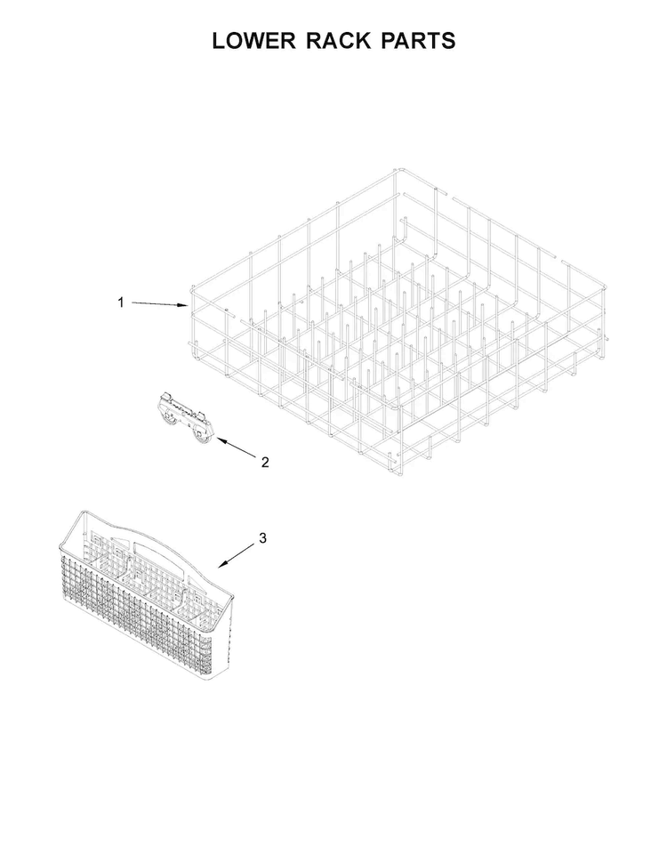 Lower Rack Parts Diagram and Parts List for WDF560SAFB0  Whirlpool Dishwasher