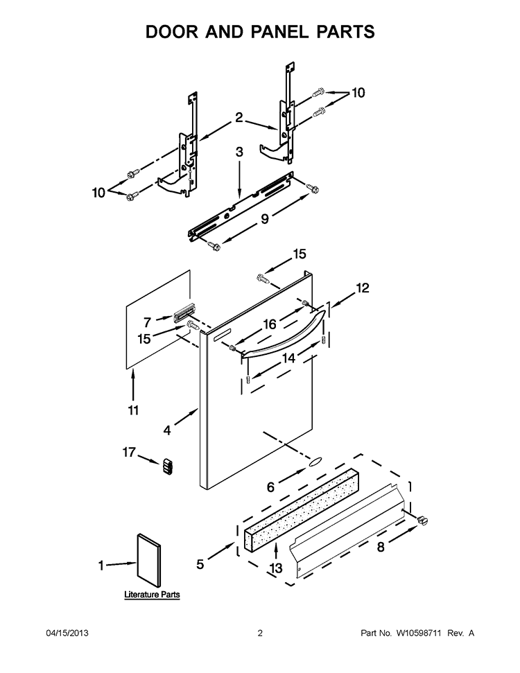 DOOR AND PANEL PARTS Diagram and Parts List for WDT710PAYB4  Whirlpool Dishwasher