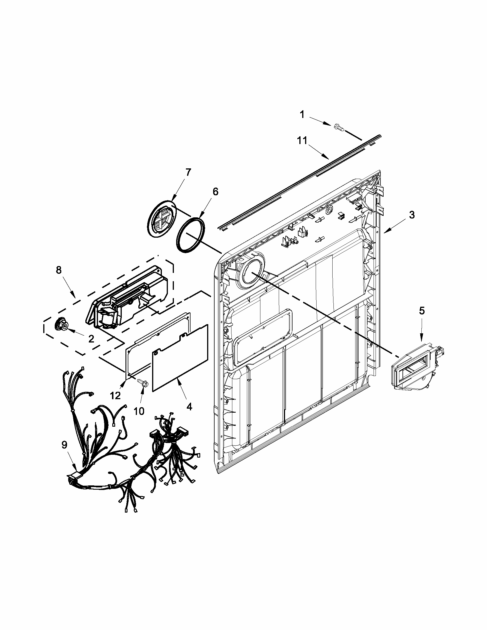 Inner Door Parts Diagram and Parts List for 66512723K310  Kenmore Dishwasher