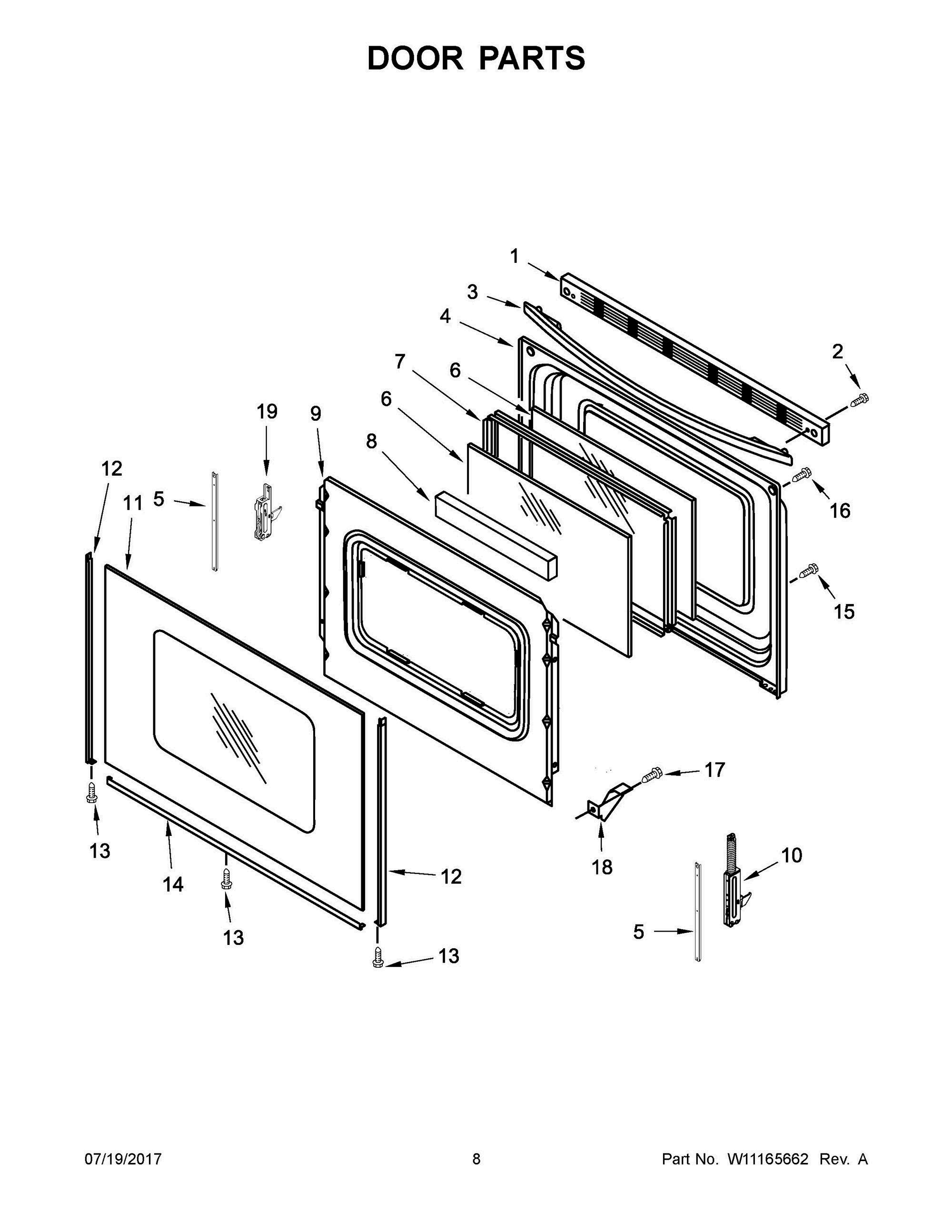 05 - DOOR PARTS Diagram and Parts List for 4KAER7685EW1  Whirlpool Range