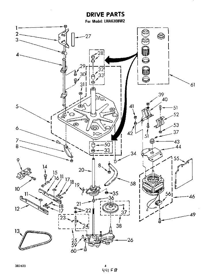 DRIVE Diagram and Parts List for LHA6300W2  Whirlpool Washer