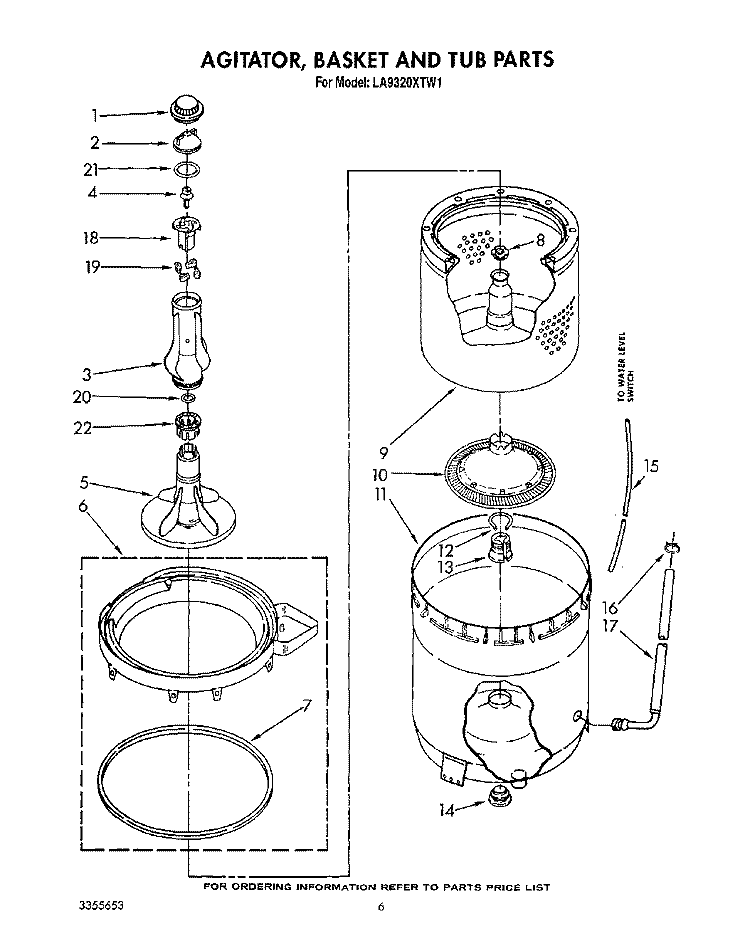 AGITATOR, BASKET AND TUB Diagram and Parts List for LA9320XTW1  Whirlpool Washer