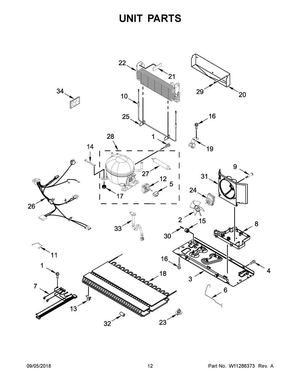 Unit Parts Diagram and Parts List for WRFA32SMHZ01  Whirlpool Refrigerator