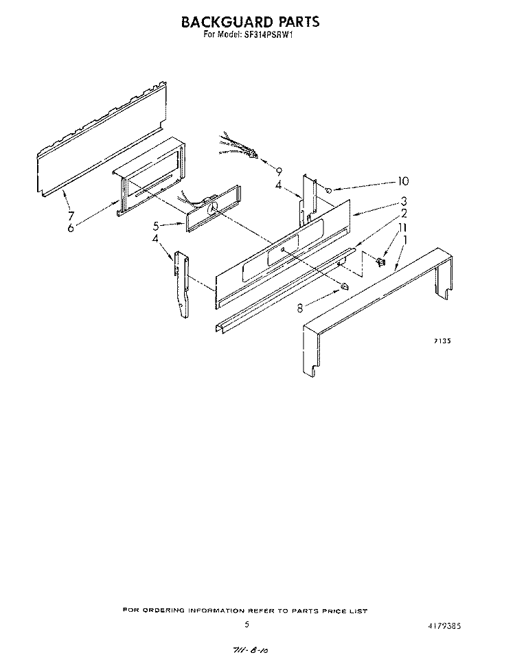 BACKGUARD Diagram and Parts List for SF314PSRW1  Whirlpool Range
