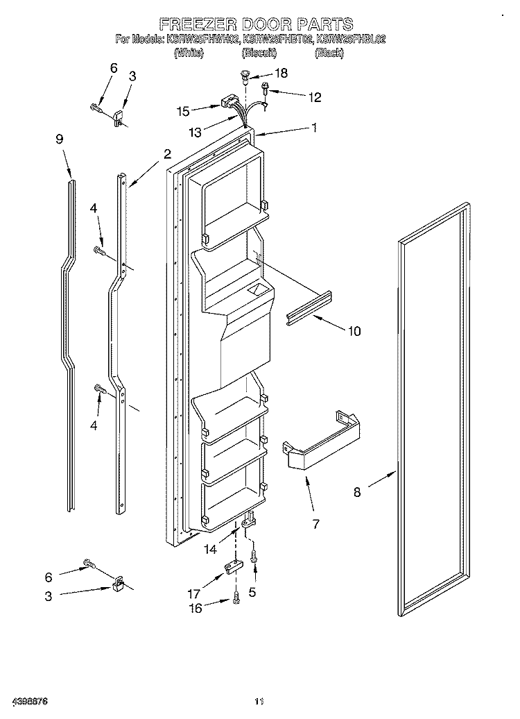 FREEZER DOOR Diagram and Parts List for KSRW25FHBT02  KitchenAid Refrigerator