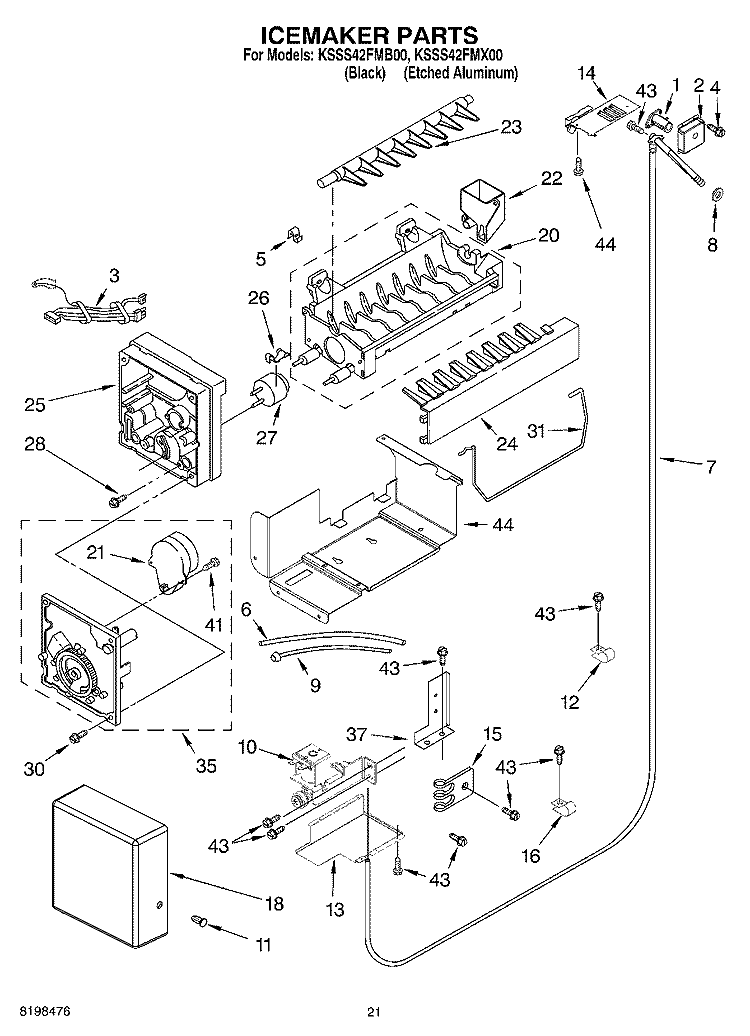 ICEMAKER PARTS PARTS NOT ILLUSTRATED Diagram and Parts List for KSSS42FMX00  KitchenAid Refrigerator