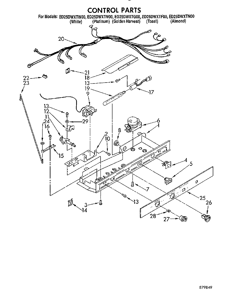 CONTROL Diagram and Parts List for ED25DWXTF00  Whirlpool Refrigerator