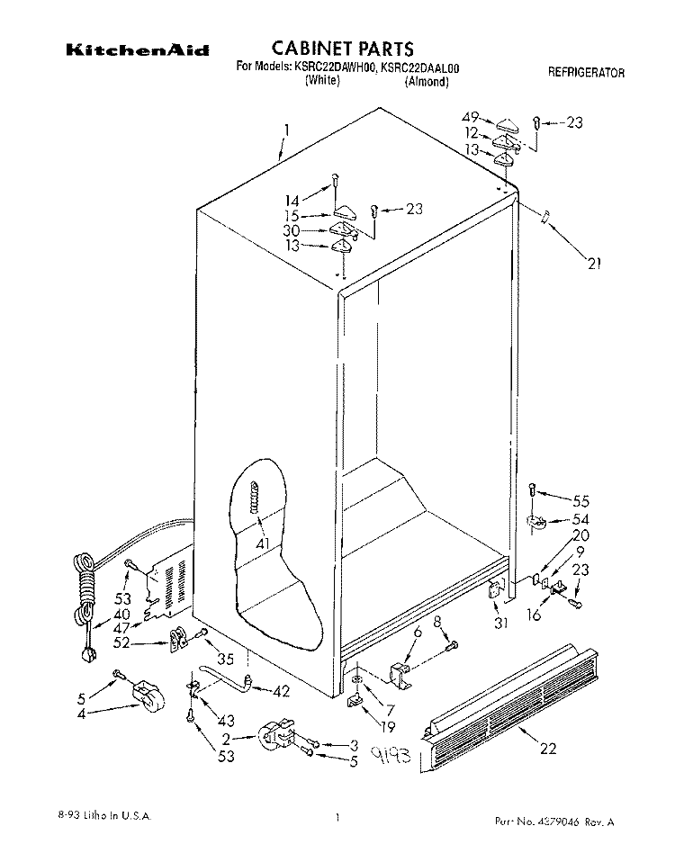 CABINET Diagram and Parts List for KSRC22DAAL00  KitchenAid Refrigerator
