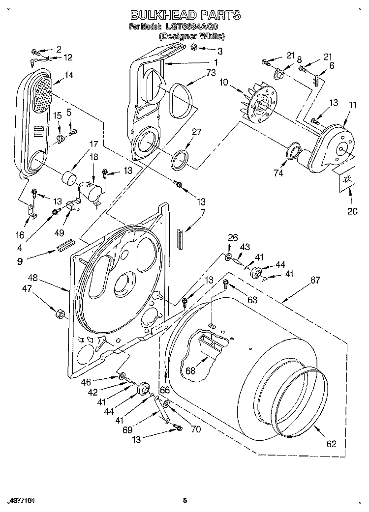 BULKHEAD Diagram and Parts List for LGT6634AQ0  Whirlpool Dryer