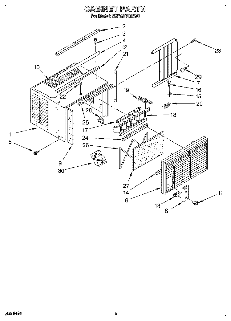 CABINET Diagram and Parts List for BHAC0700BS0  Whirlpool Air Conditioner