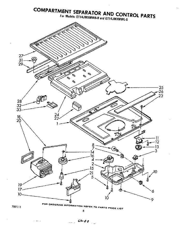 COMPARTMENT SEPARATOR AND CONTROL Diagram and Parts List for ET14JMXMWR0  Whirlpool Refrigerator