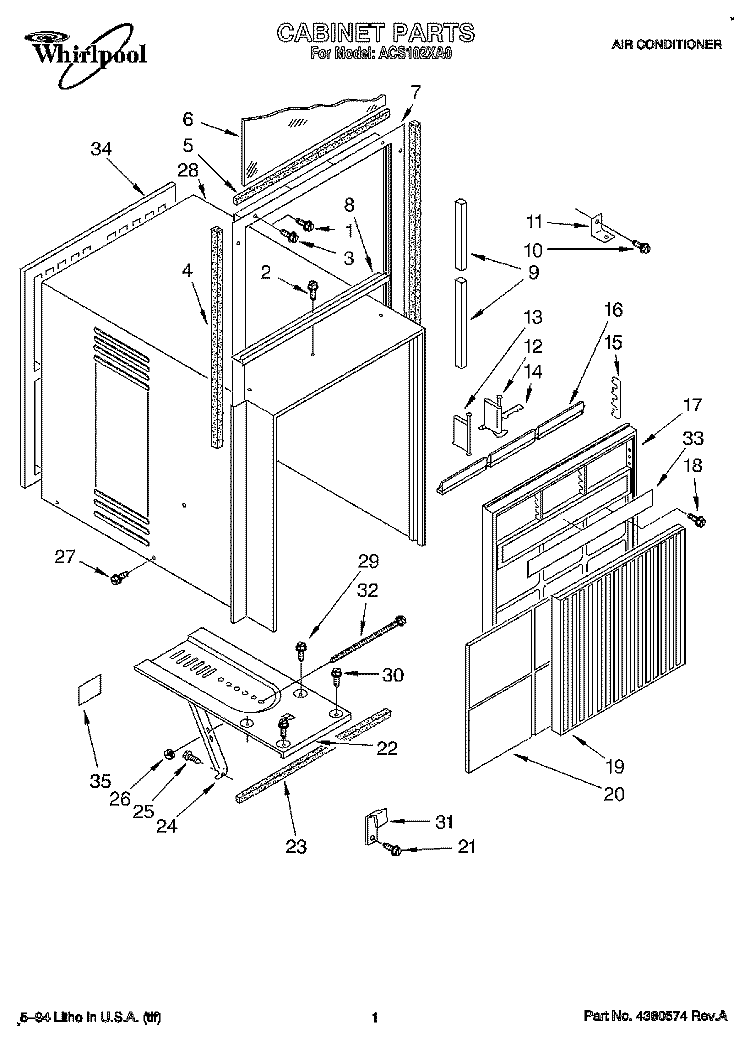 SECTION Diagram and Parts List for ACS102XA0  Whirlpool Air Conditioner