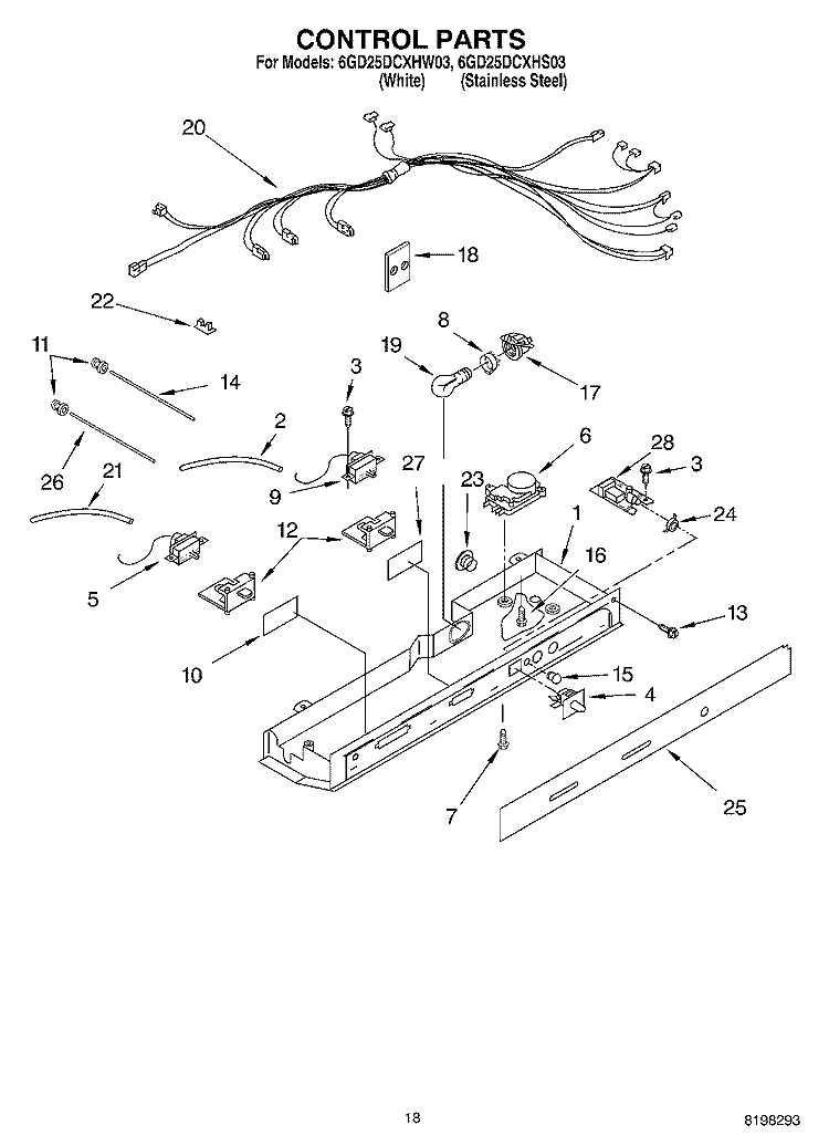 CONTROL Diagram and Parts List for 6GD25DCXHS03  Whirlpool Refrigerator