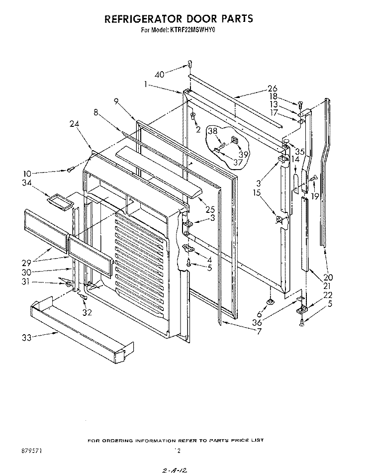 REFRIGERATOR DOOR Diagram and Parts List for KTRF22MSTOY0  Whirlpool Refrigerator