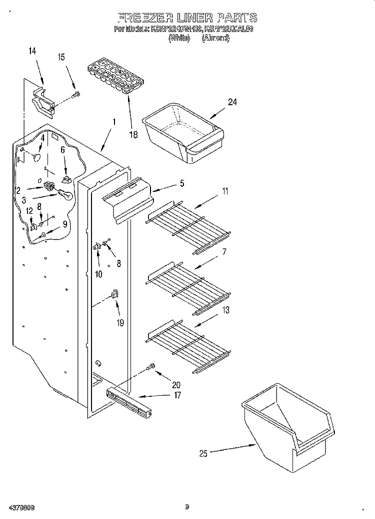 FREEZER LINER Diagram and Parts List for KSRP22KDAL00  KitchenAid Refrigerator